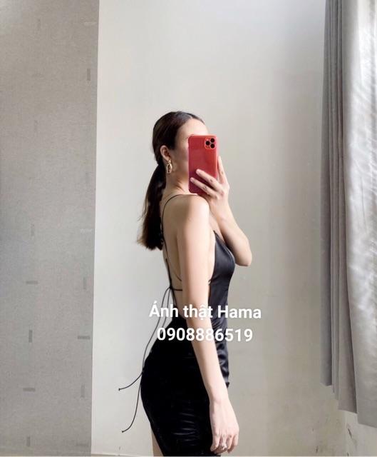 VIDEO THẬT- ẢNH THẬT 6-7-8-9 Đầm cúp ngực hở lưng đen rút dây 2 bên