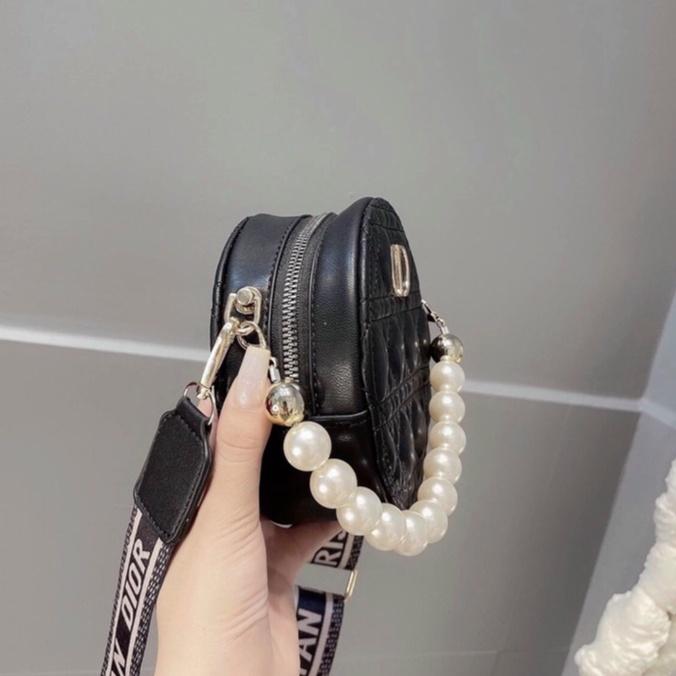 Túi đeo chéo nữ, túi xách ZuCi A28 size 15cm hoạ tiết CD cốp tròn quai ngọc cực sang chảnh phong cách thời trang Hàn Quốc