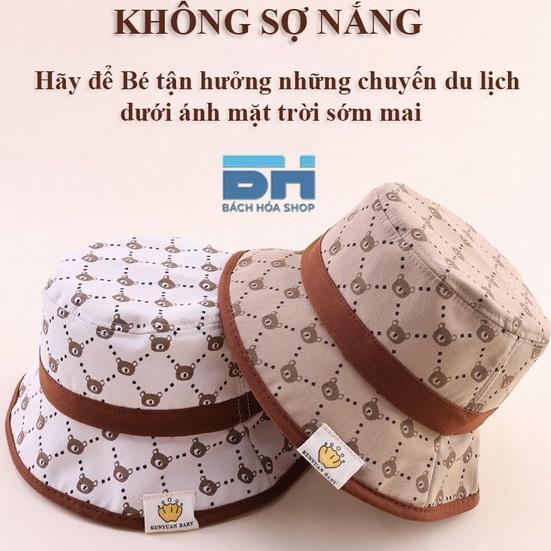 Mũ chống nắng ngư dân in hình gấu, vành tròn, chất liệu vải chống nắng UPF50 - Phù hợp với bé từ 6 tháng đến 4 tuổi