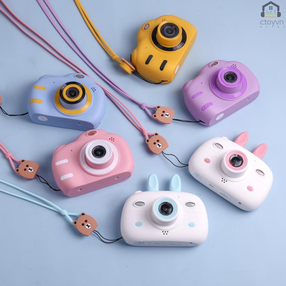 Camera hai ống kính mini màn hình rộng chế độ lấy nét thông minh không có thẻ nhớ kiểu hoạt hình màu hồng cho trẻ em