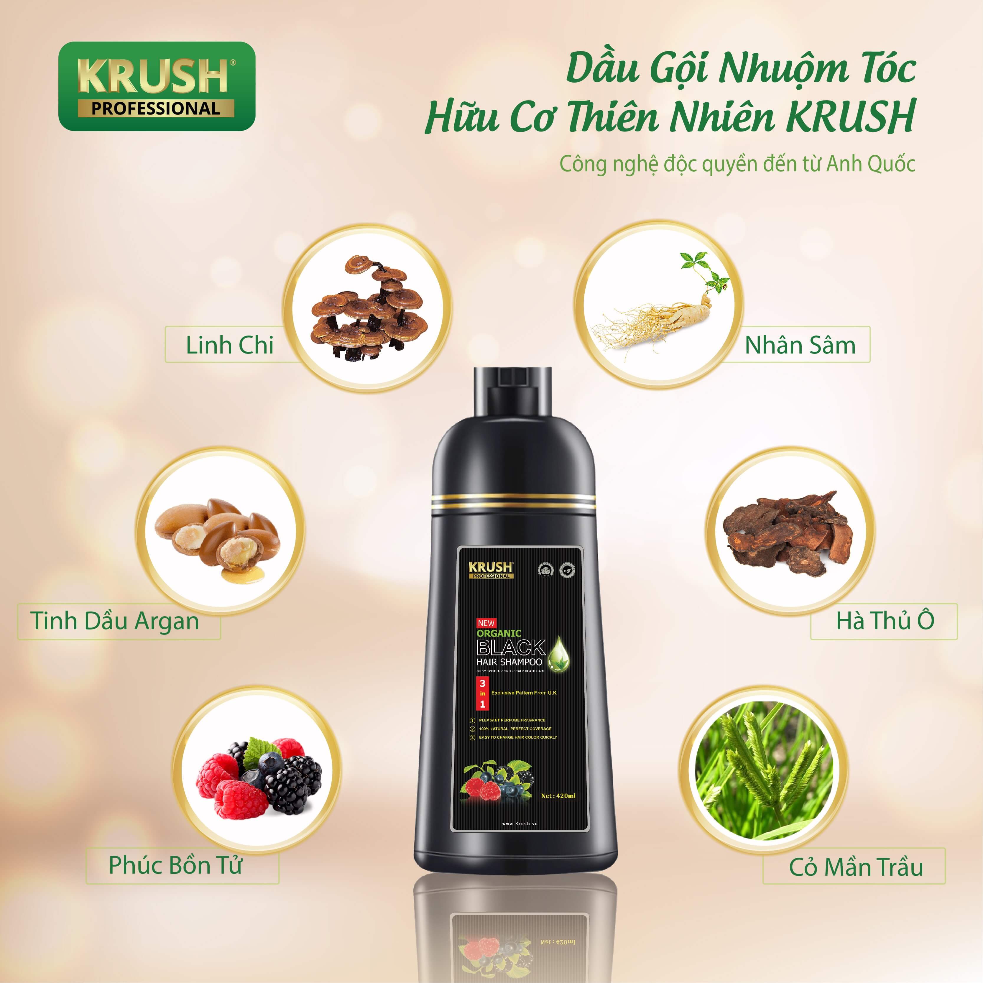 Dầu gội nhuộm tóc hữu cơ Krush Professional Anh Quốc [Chai 420ml - Chính Hãng]