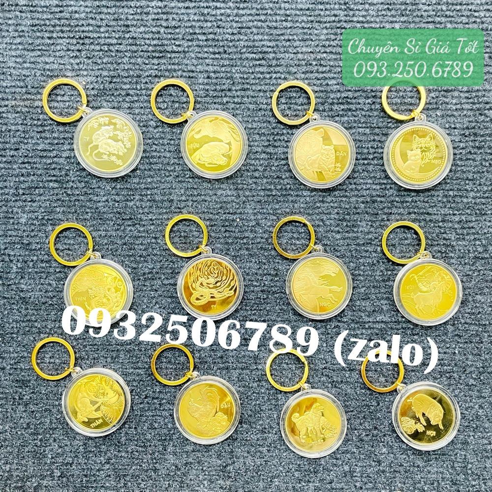 Móc Khóa Đồng Xu Khắc Hình 12 Con Giáp, Niken Mạ Vàng Phong Thủy, Tiền lì xì tết 2023 , NELI