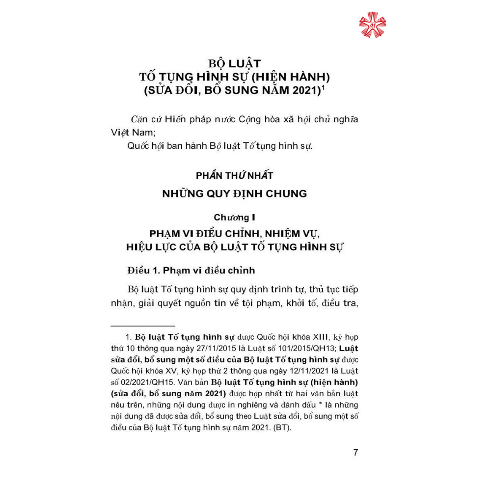 Bộ Luật Tố tụng Hình sự (sửa đổi, bổ sung năm 2021) - bản in 2023