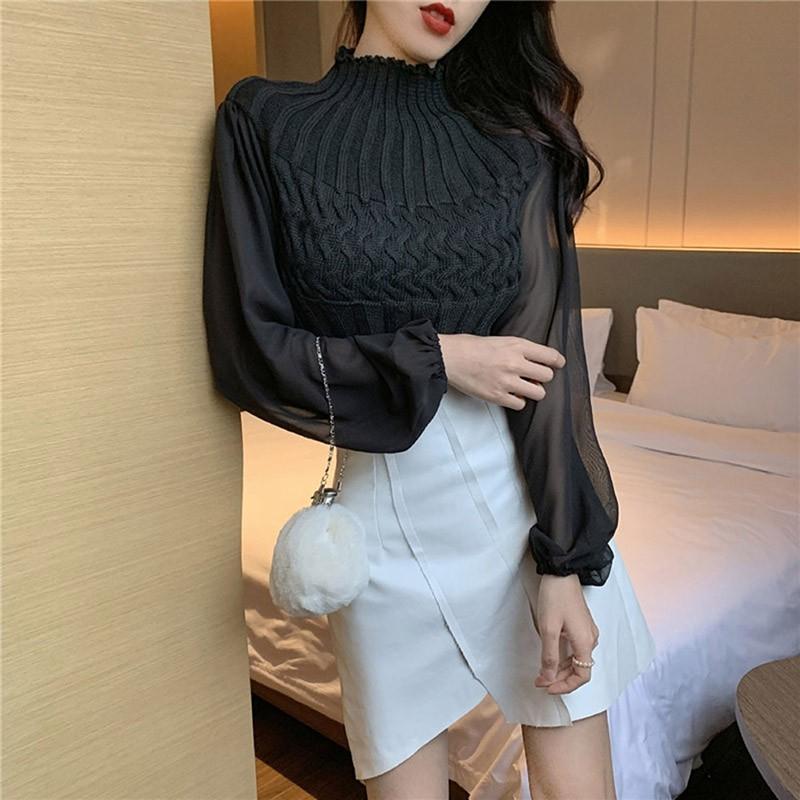 Áo dệt kim tay dài cổ tròn thiết kế thanh lịch cho phái nữ