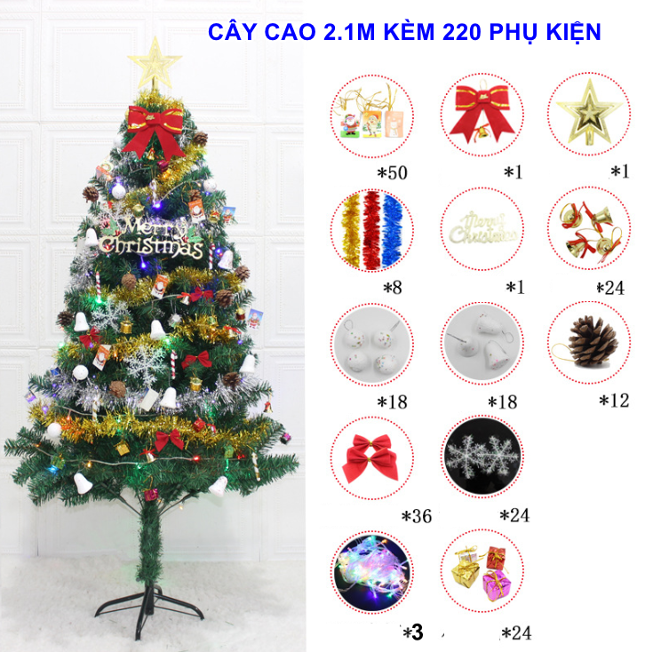 Cây thông Noel SET06 CAO 2.1M + 220 PHỤ KIỆN