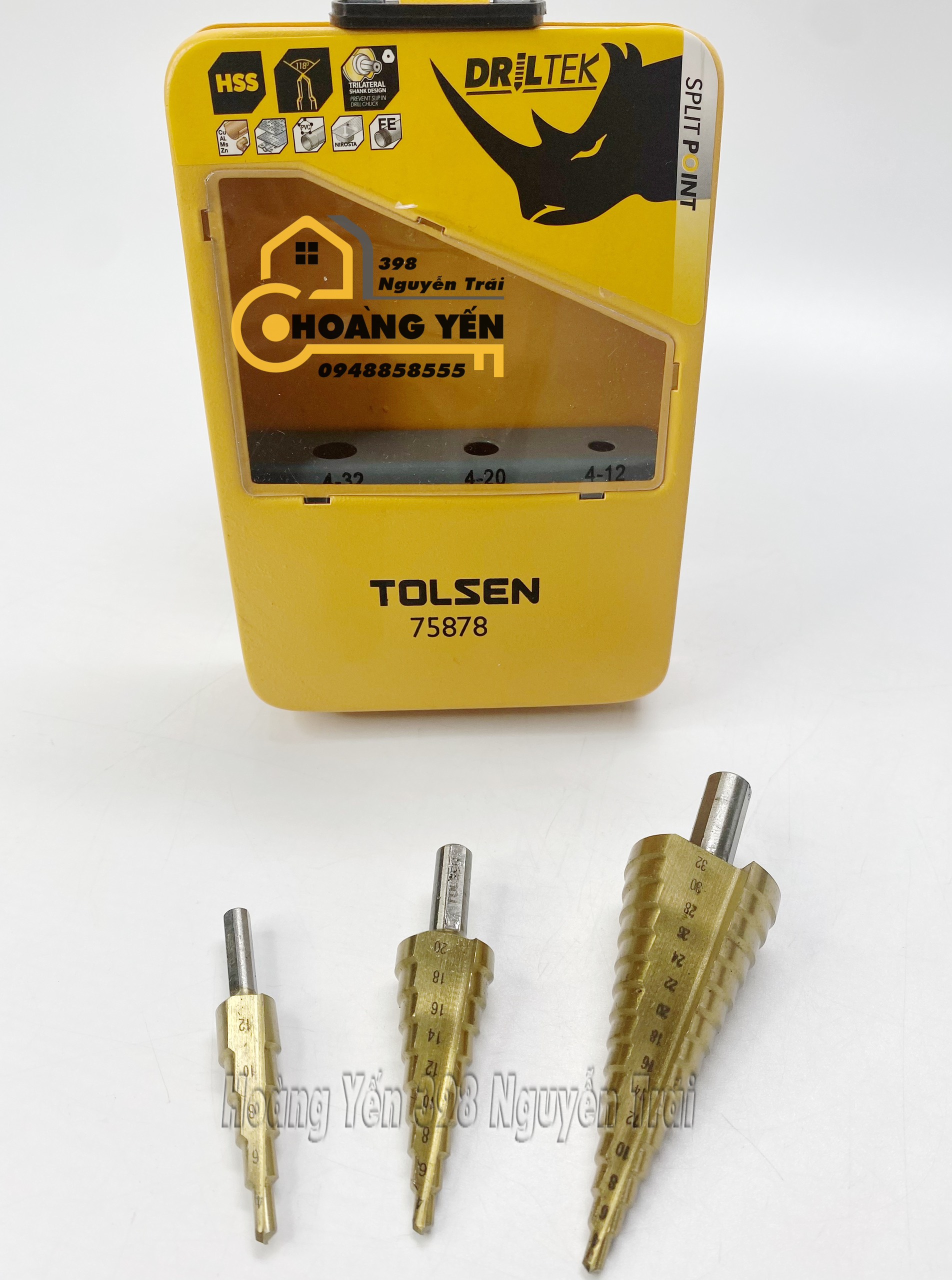 BỘ 3 MŨI KHOAN BƯỚC TITANIUM (Thép tốc độ cao) TOLSEN 75878 BỘ MŨI KHOAN BƯỚC