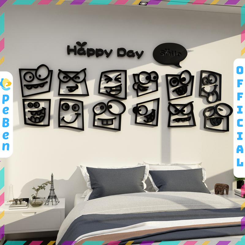 Tranh mica dán tường Happy Day trang trí Quán Cafe, Trà Sữa