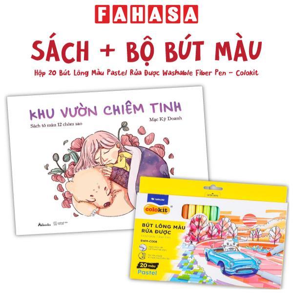 Combo Sách Khu Vườn Chiêm Tinh - Sách Tô Màu 12 Chòm Sao  Hộp 20 Bút Lông Màu Pastel Rửa Được Washable Fiber Pen - Colokit SWM-C008