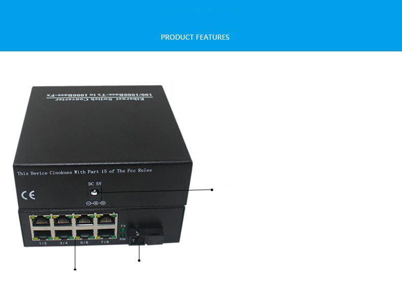 GS-1201W18 AB 1Gbps Media Converter 1FO 8LAN - Bộ Chuyển Đổi Quang Điện 1 Sợi 8 Cổng LAN