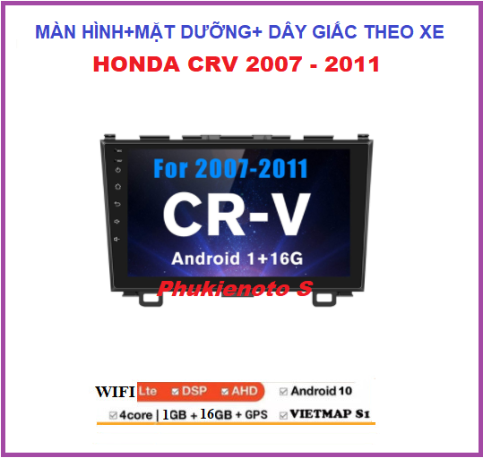 COMBO Màn hình DVD Androi+mặt dưỡng và dây giắc cho xe ô tô HONDA CRV đời 2007-2011,đầu dvd giá rẻ, màn hình 9inch.