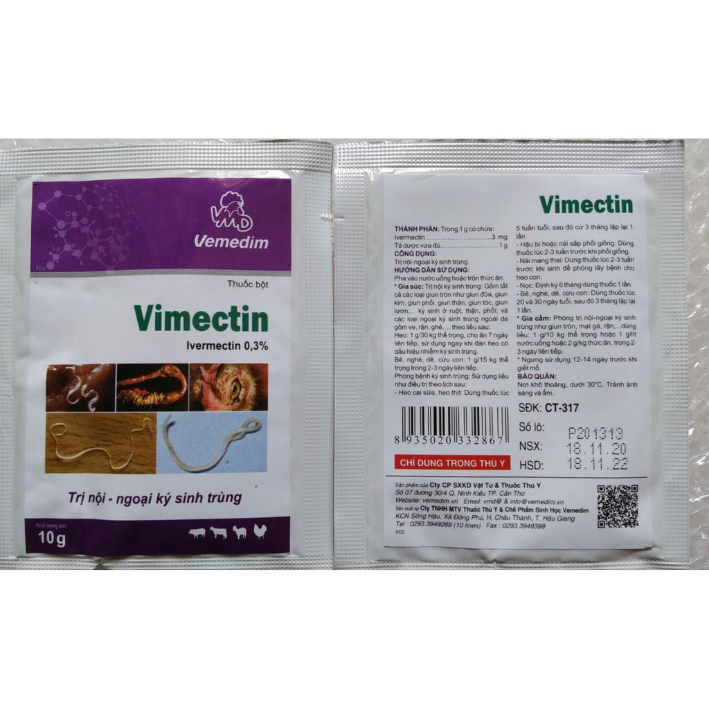 1 gói vimectin (10g) tr.ị nội - ngoại k.í si.nh trù.ng cho yến phụng, vẹt, chim