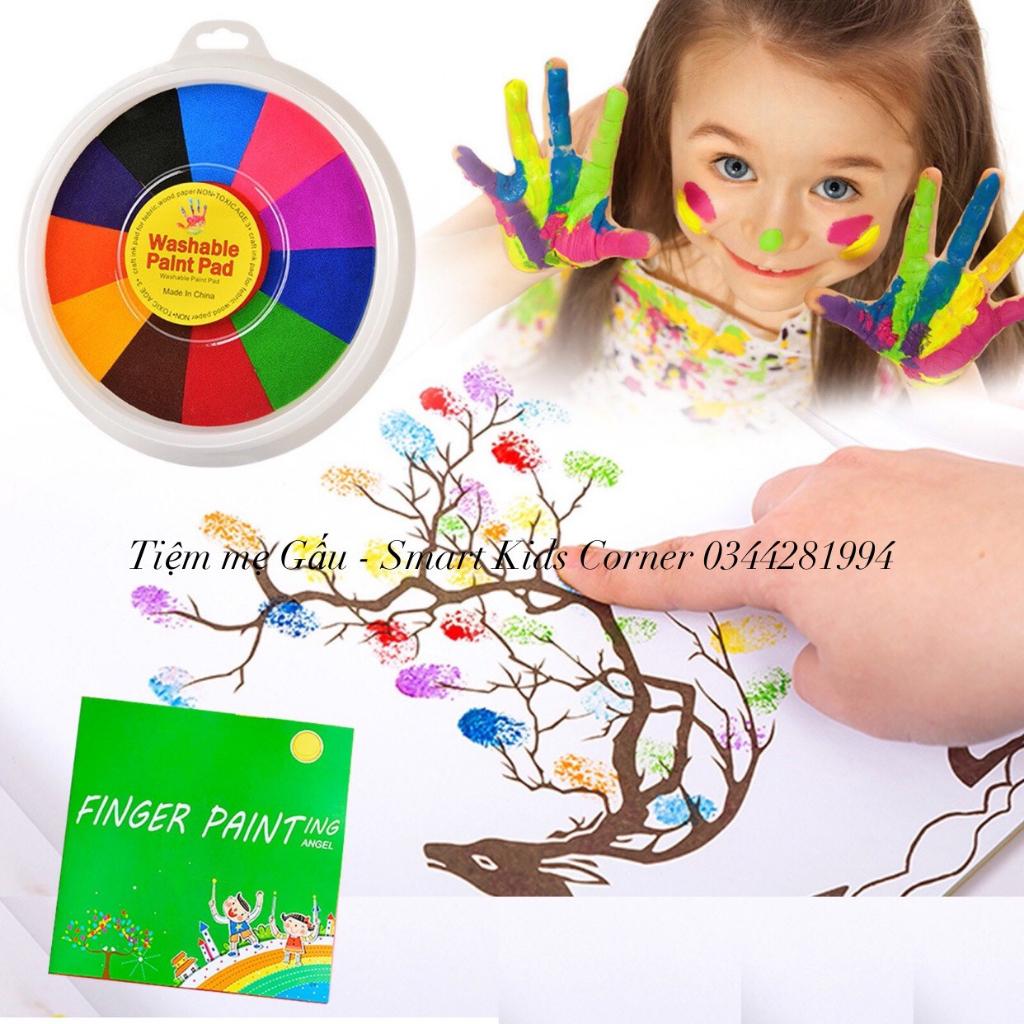 COMBO MÀU VẼ VÂN TAY WASHABLE PAINT PAD BỘ 12 MÀU AN TOÀN DIY FINGER PRINT KÈM SÁCH HƯỚNG DÂN CHO BÉ THỎA SỨC SÁNG TẠO