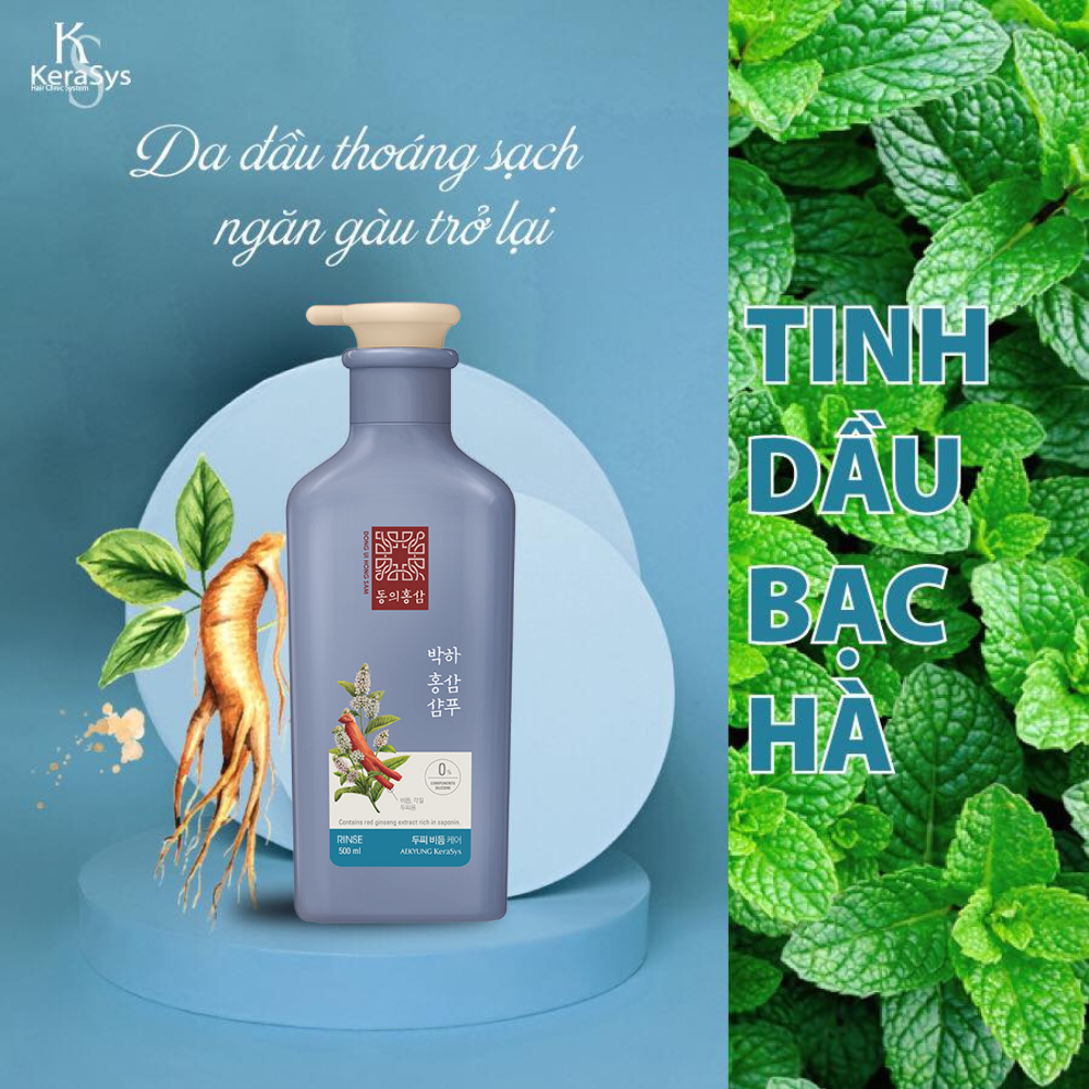Dầu Xả Ngăn Ngừa Rụng Tóc, Giảm Gàu Ngứa Kerasys Dong Ui Hồng Sâm Bạc Hà 500ml