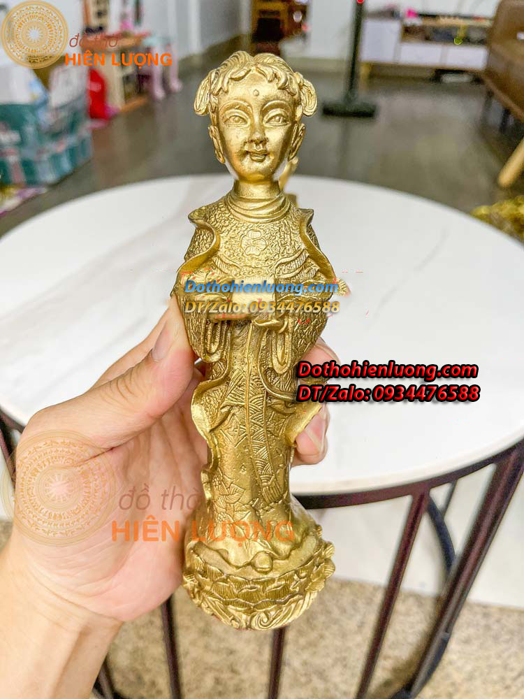Tượng Tiên Đồng Ngọc Nữ Bằng Đồng Vàng Nguyên Chất Cao 19cm Đẹp Phong Thủy - Đồ Thờ Hiên Lượng