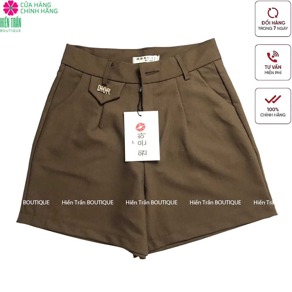 Quần short nữ Hiền Trần BOUTIQUE túi nắp lệch cạp cao short ống rộng phong cách cá tính trẻ trung