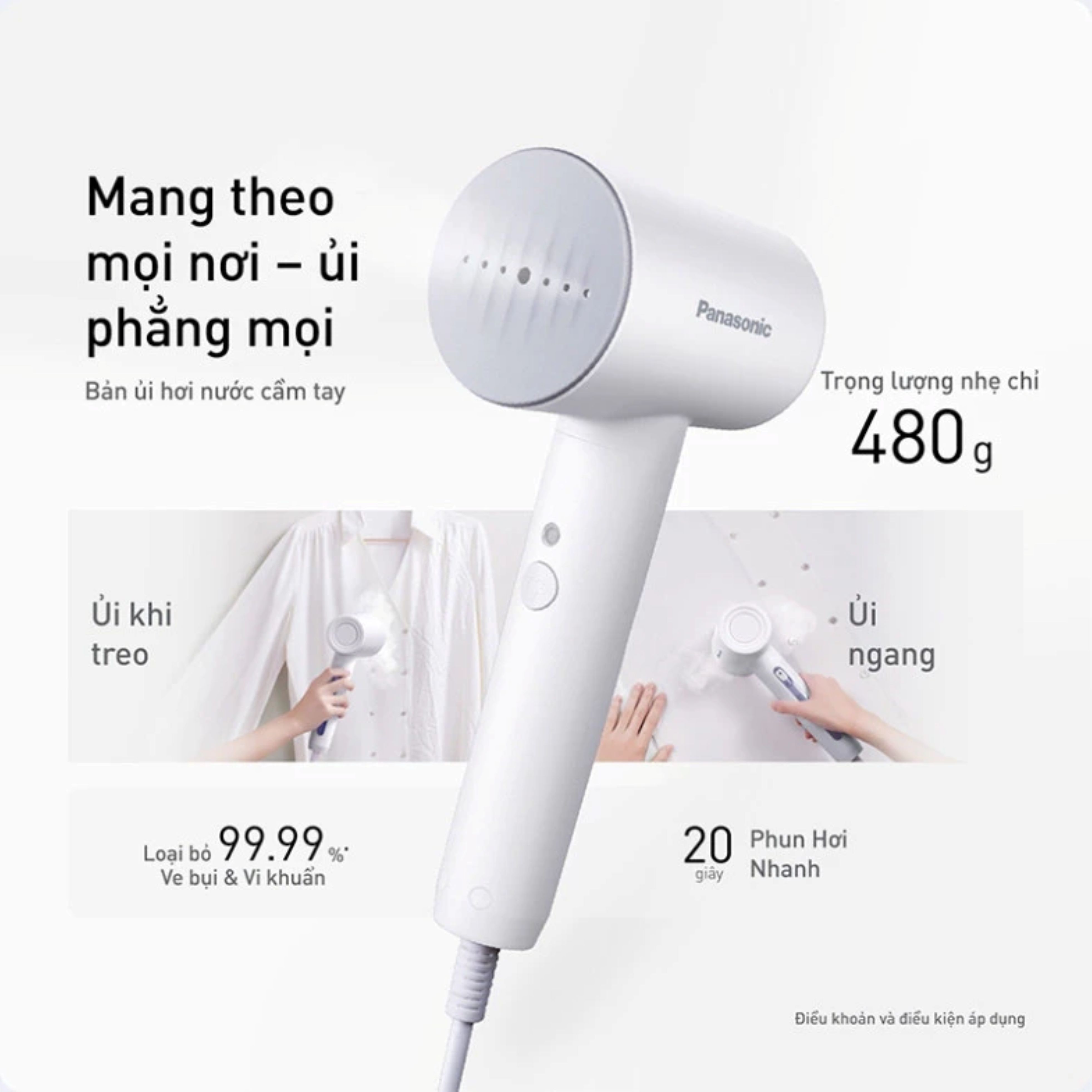 Bàn Ủi Hơi Nước PANASONIC NI-GHD021WRA 1300W – Cầm Tay Nhỏ Gọn – Hàng Chính Hãng