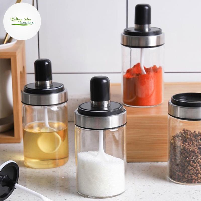 Hũ đựng gia vị muối đường bột ngọt có kèm muỗng