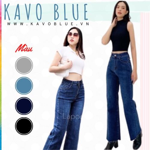 Quần Bò Nữ Dáng Suông Hàn Quốc Cắt Gấu KAVO BLUE Cạp Cao Siêu Co Giãn