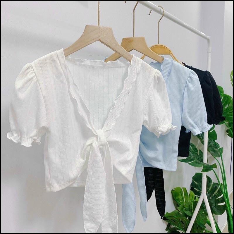 Áo Croptop Nơ Ngực GenY - Áo Croptop Kiểu Cột Thắt Nơ Trươc Ngực Siêu Xinh, Chất Vải Len Tăm Mềm Mịn