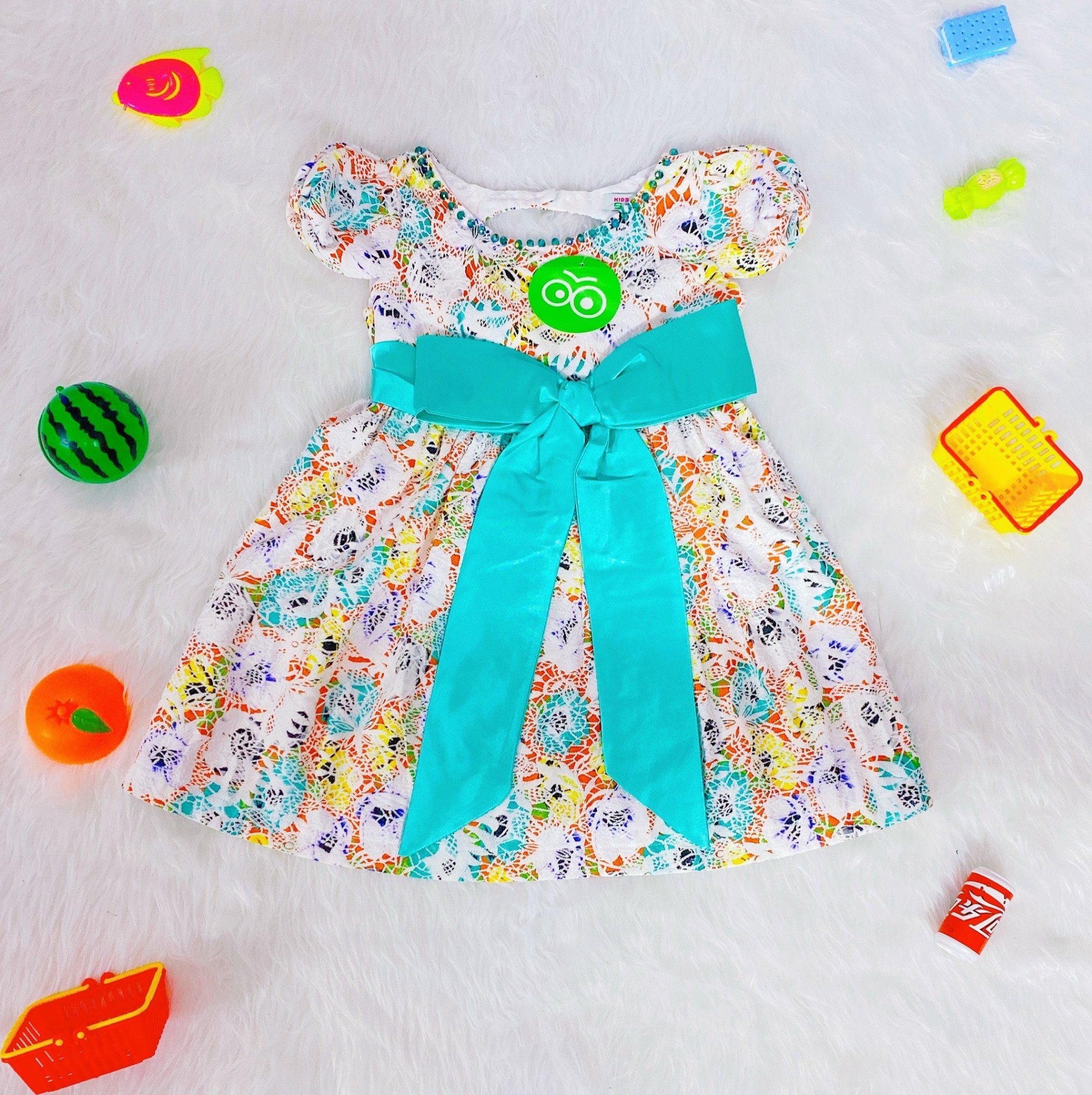 Đầm Bé Gái Size 7-24Kg, 5 Tháng Đến 6,5 Tuổi Công Chúa Hoa Phối Nơ Đính Ngọc, Đầm Dự Tiệc