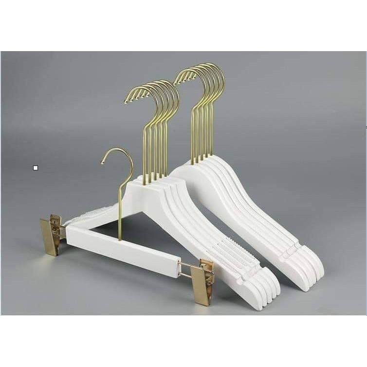 Kẹp treo quần áo, chân vay màu trắng đầu kẹp vàng, đầu móc xoay 360