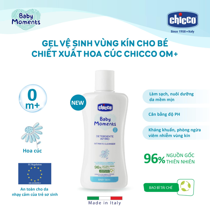 Gel vệ sinh vùng riêng tư cho bé gái chiết xuất Hoa cúc Chicco 0M+