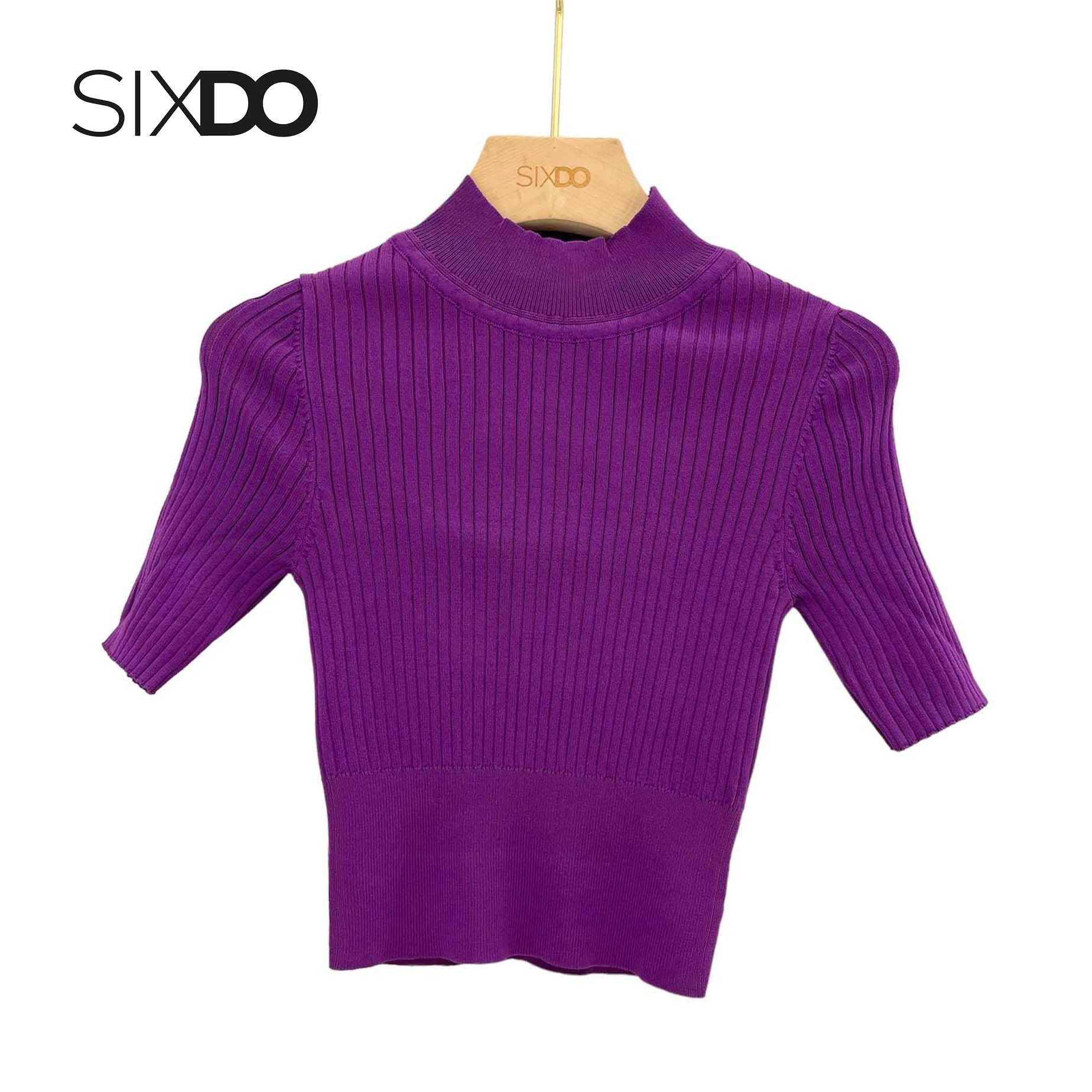 Áo dệt kim dáng ngắn cổ 3p nữ SIXDO