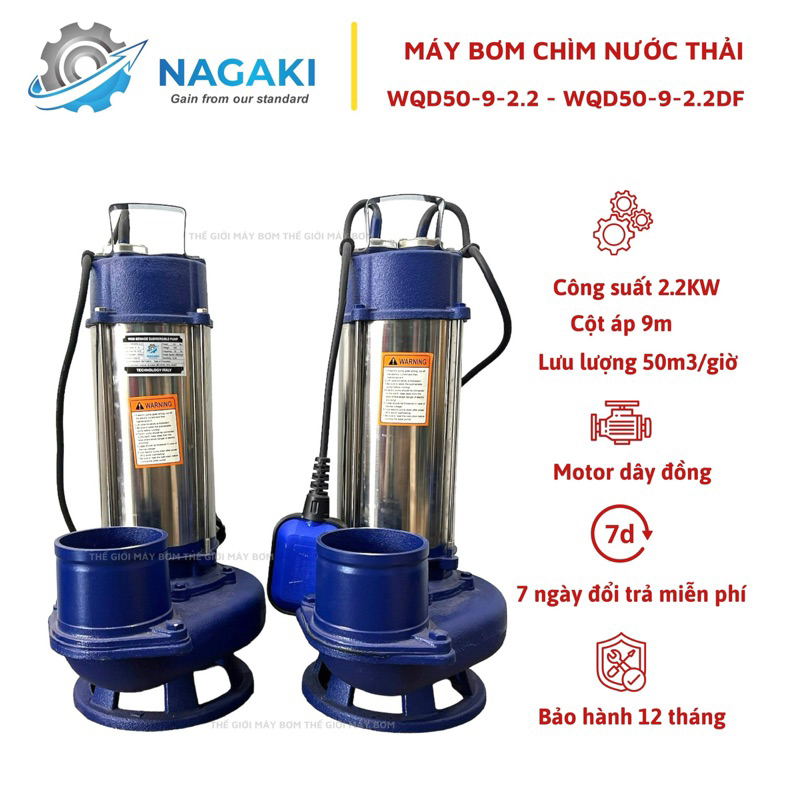 Máy bơm chìm nước thải 2.2Kw (3HP) Thân INOX 304 NAGAKI Bảo hành 1 năm, Máy bơm nước chìm, Máy Bơm tõm