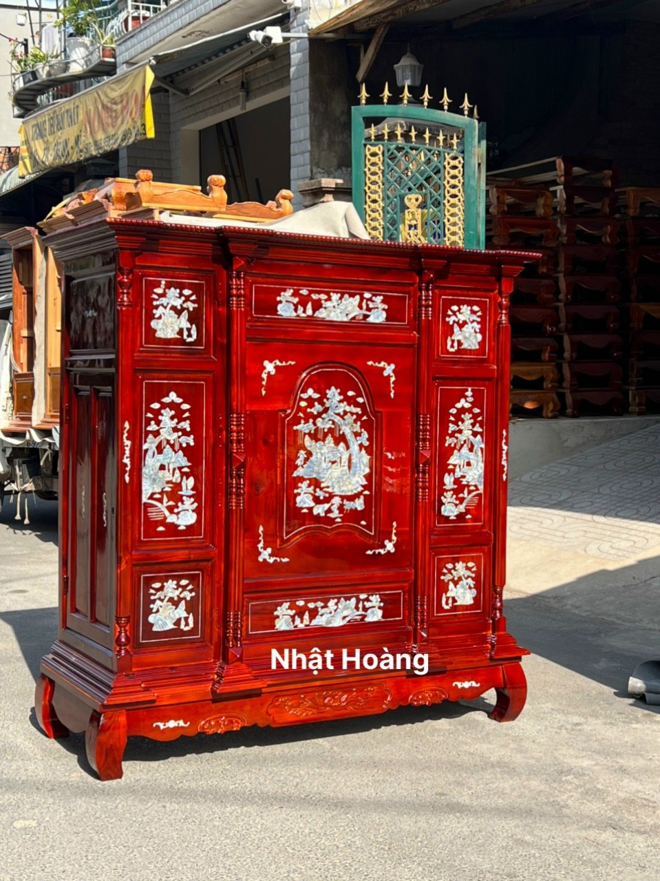 Tủ Thờ Gỗ Tràm thẳng ,Tủ thờ gia tiên gỗ tràm bông 1m27