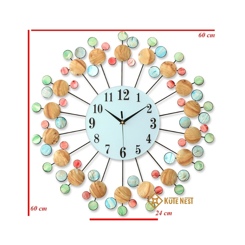 Đồng hồ treo tường 3D bằng kim loại &amp; vỏ ốc tự nhiên - ĐK 60 cm