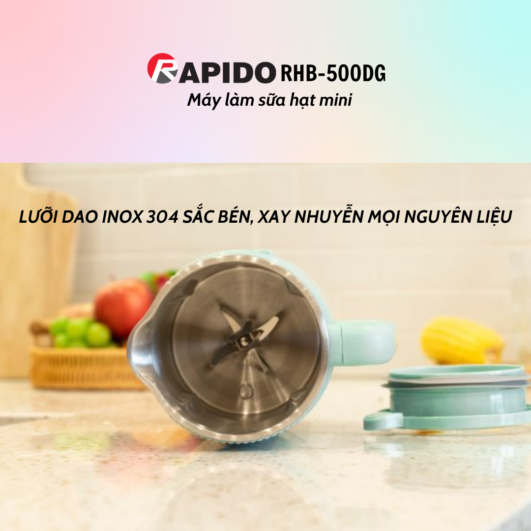 Máy làm sữa hạt mini Rapido RHB-500DG - Hàng Chính Hãng - Bảo Hành 12 Tháng