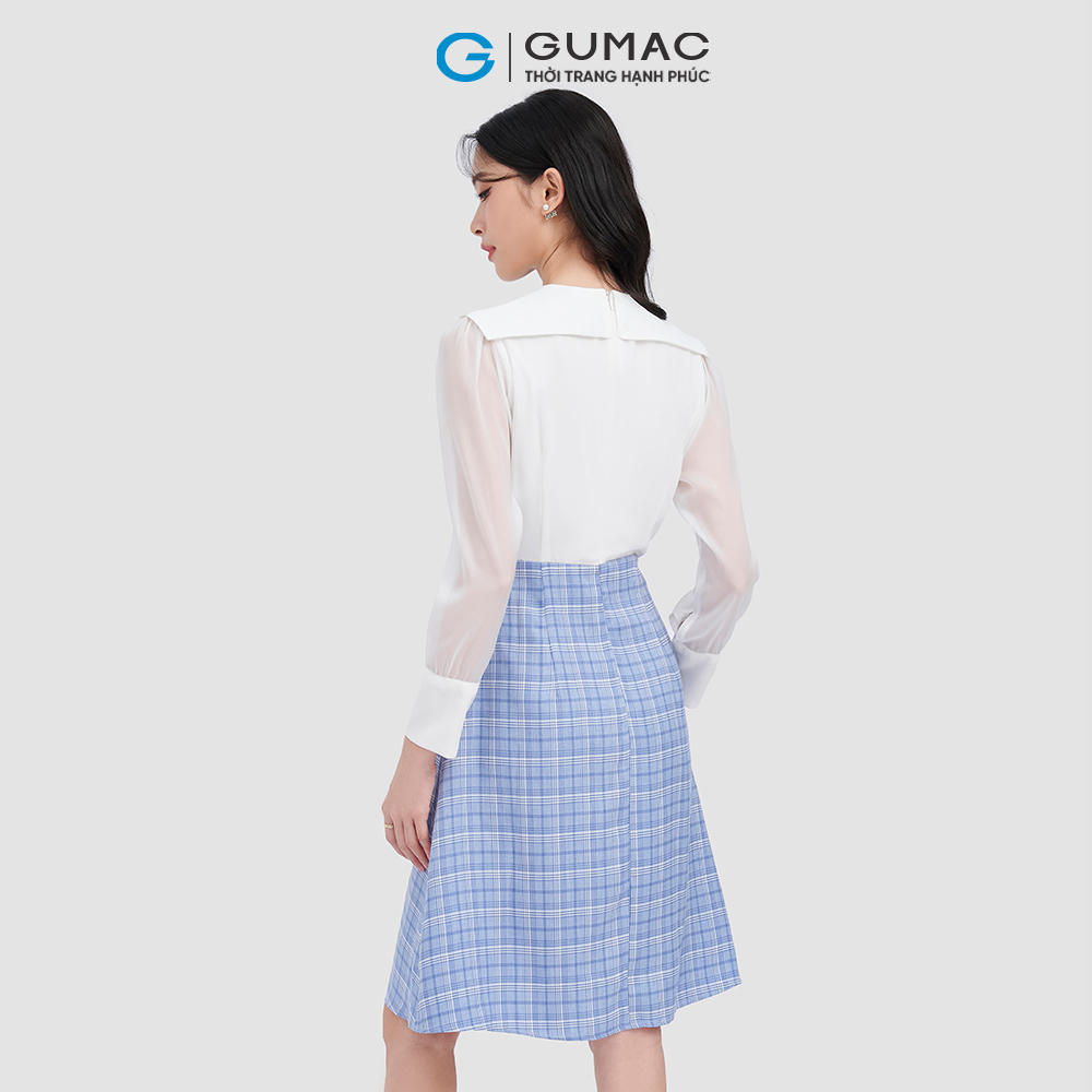 Đầm form A GUMAC DC10001 nhún vai phối caro trẻ trung