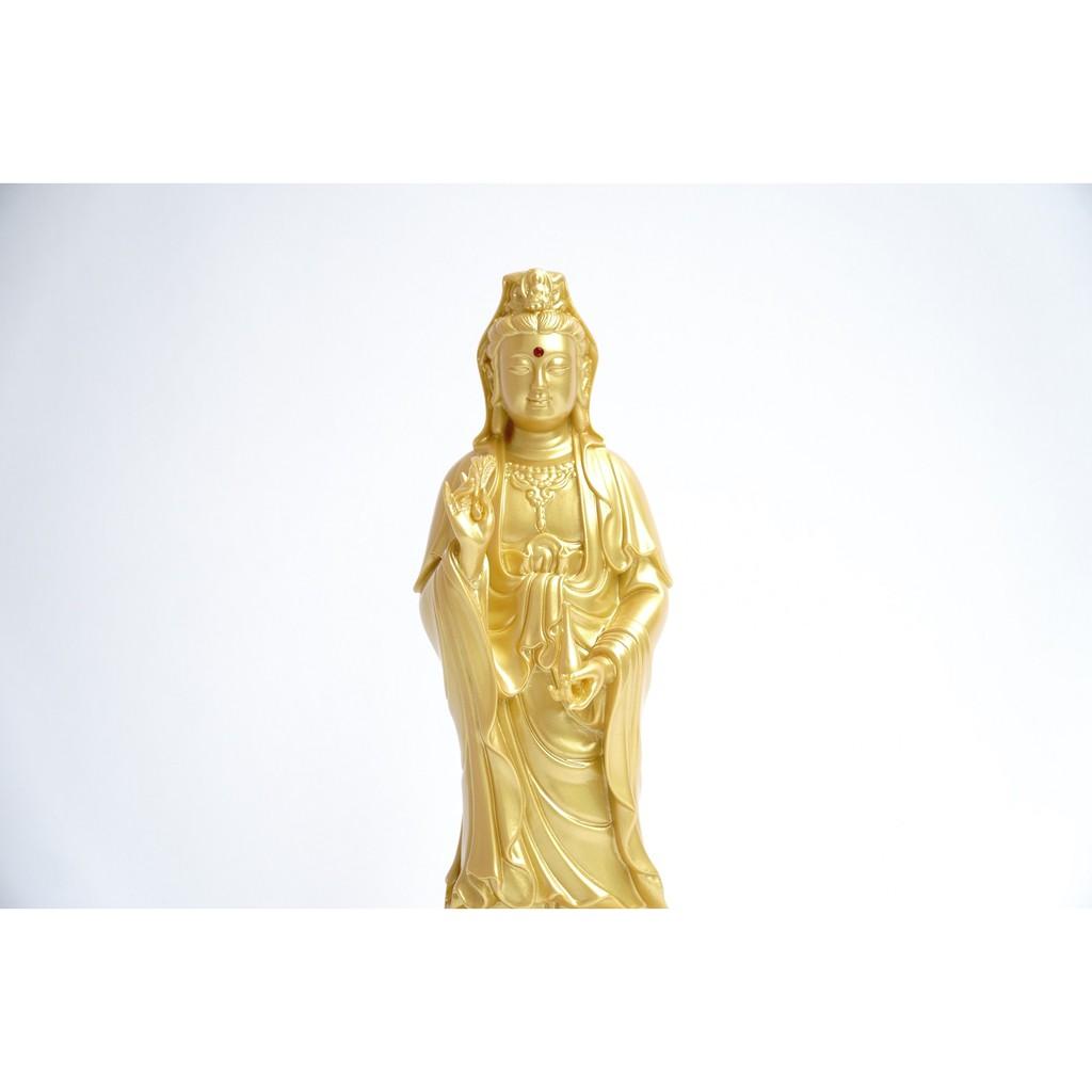 Tượng Phật Bà Quan Thế Âm Bồ Tát đứng nhũ vàng - Cao 25cm