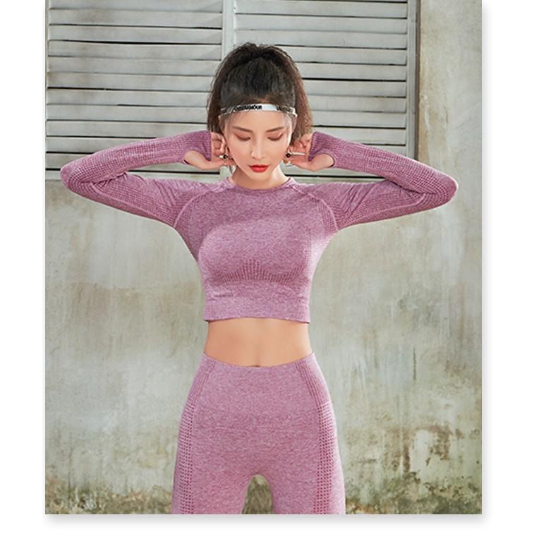 Set quần áo tập gym yoga và các môn thể thao tay dài chất liệu dệt siêu co giãn NTPL03