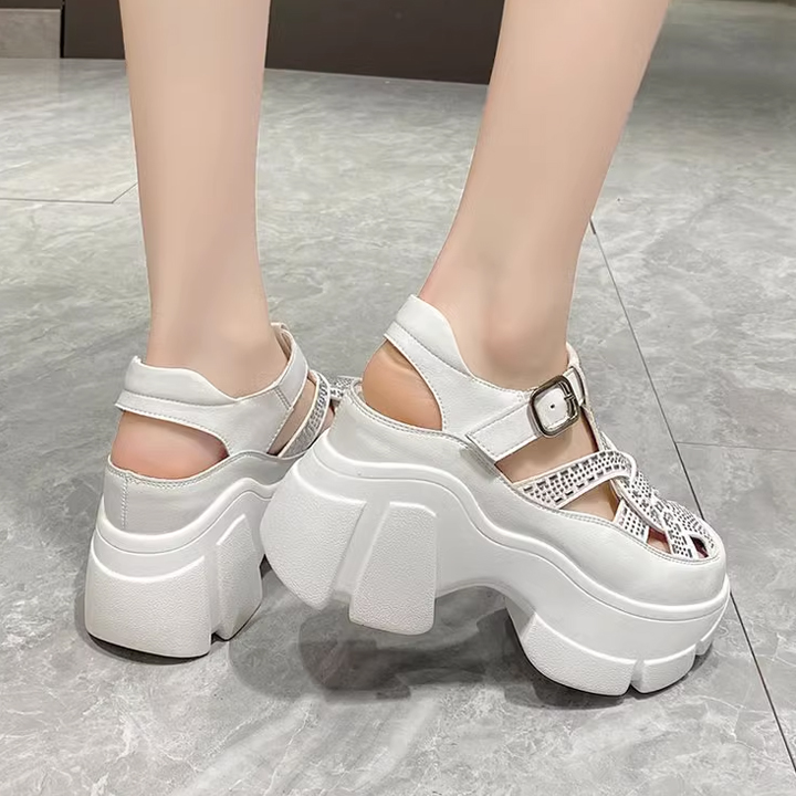 Sandal Đế Xuồng Đính Đá 9cm Siêu Nhẹ PS499-1325