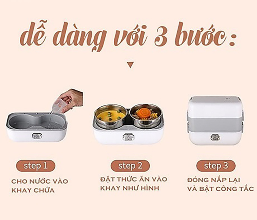 Hộp cơm cắm điện 3 tầng 4 bát inox 304 tự động nấu chín thức ăn