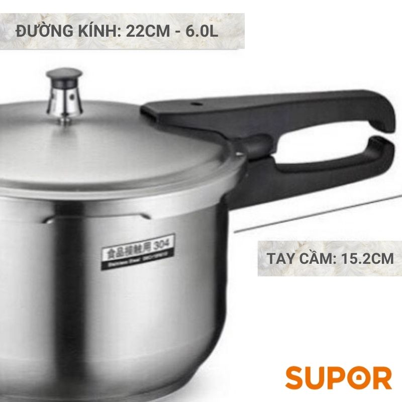 Nồi áp suất inox 304 hạn chế ăn mòn, giữ nhiệt bền lâu, an toàn cao cấp 5,2L Supor Quick YS22ED (Bạc)