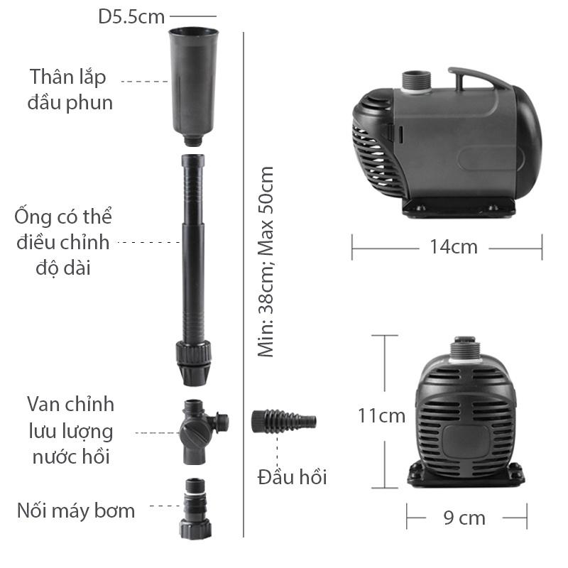 Máy Bơm Chìm LQB2000P-220V24W Không Chổi Than Có Đầu Phun Hình Nấm Cho Tiểu Cảnh,Hòn Non Bộ.