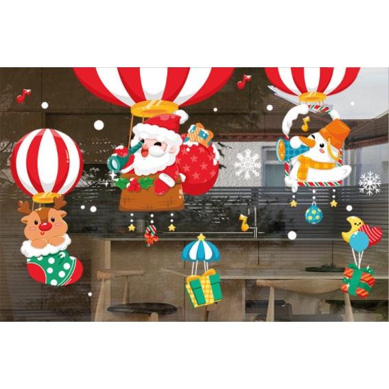 Decal trang trí Noel Hít Tĩnh Điện 2 mặt - Khinh khí cầu noel