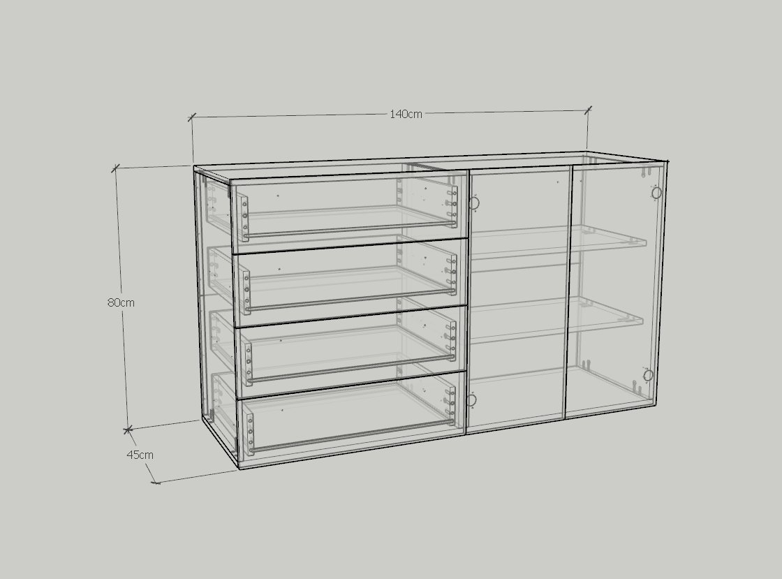 [Happy Home Furniture] WESLEY, Tủ đựng đồ 4 ngăn kéo - 2 cửa mở ,  140cm x 45cm x 80cm ( DxRxC), THK_046