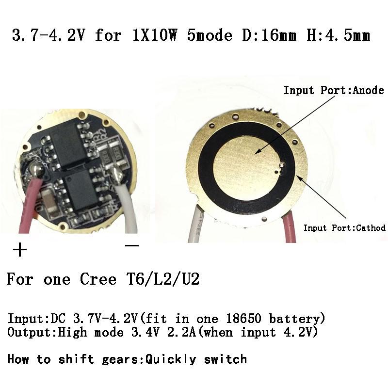 Đèn Pin Led 5 Chế Độ 16mm 20mm 3.7v Cho Đèn Pin Cree 10w Xm-L Xml T6 / U2