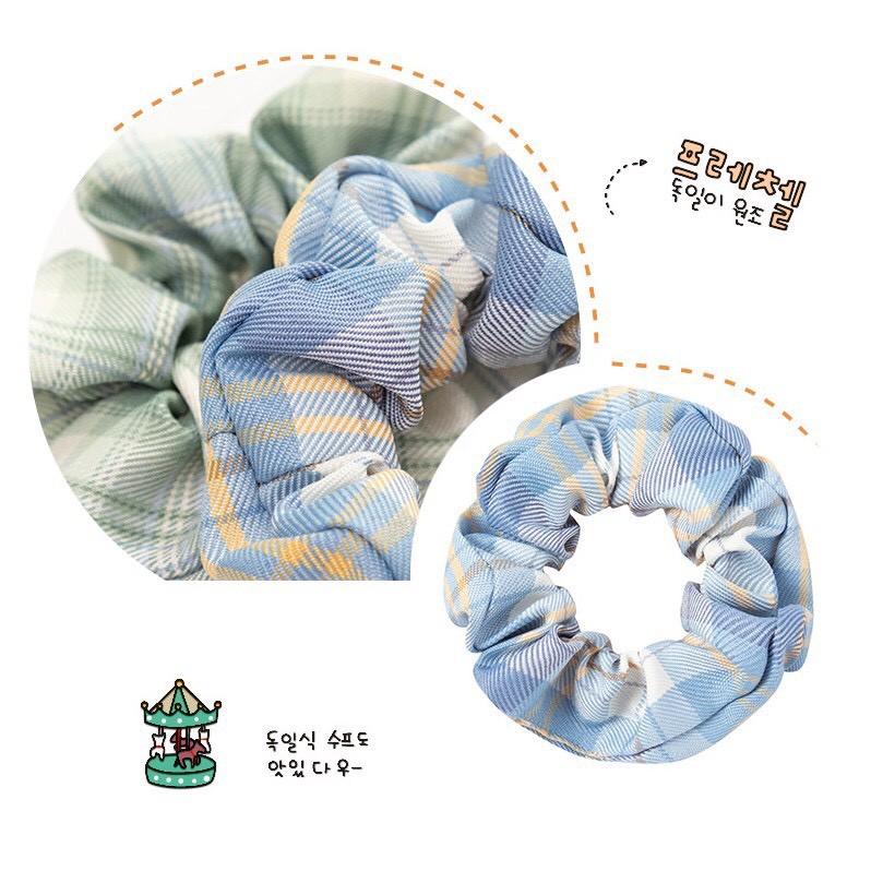 Dây buộc tóc,cột tóc scrunchies kẻ phồng Hàn Quốc nhiều màu