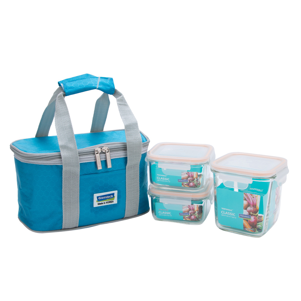 Bộ 3 Hộp Thủy Tinh Glasslock Lunch92-49 920ml Và 480ml/490ml x 2 + Túi Giữ Nhiệt