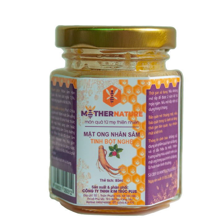 Mật ong nhân sâm tinh bột nghệ Mother Nature - sản phẩm từ thiên nhiên - 80ml