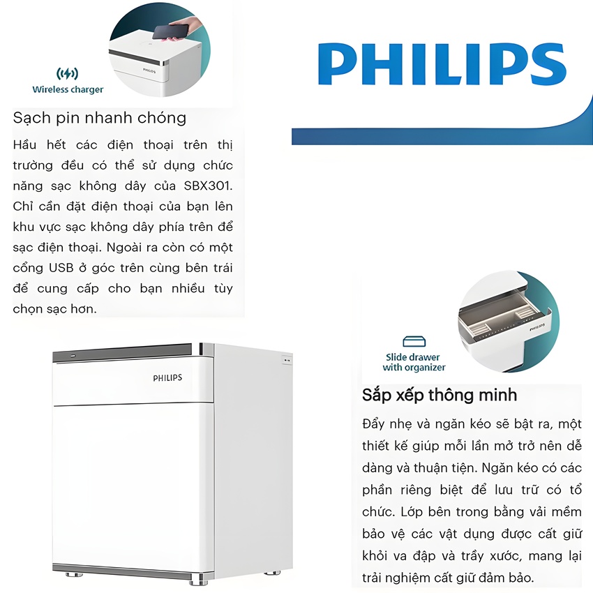 Két sắt điện tử thông minh vân tay, mã số ảo, sạc điện thoại thương hiệu Philips SBX301-5PC - Hàng nhập khẩu