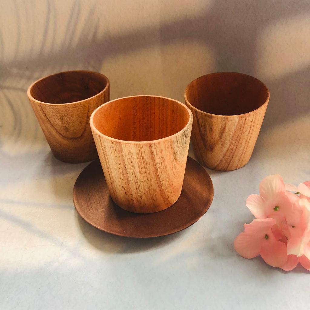 Cốc Gỗ Xoan 7x8 cm, Thân Trụ Màu Cam Vàng, Cốc Uống Nước, Trà, Cà Phê, Chụp Ảnh Decor