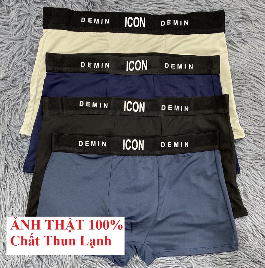 COMBO HỘP 4 Quần Lót Nam Boxer Thun Lạnh ICON Demin, Quần Sịp Đùi nam boxer thun lạnh co dãn 4 chiều cao cấp loại 1 (che tên) MINHSTORE