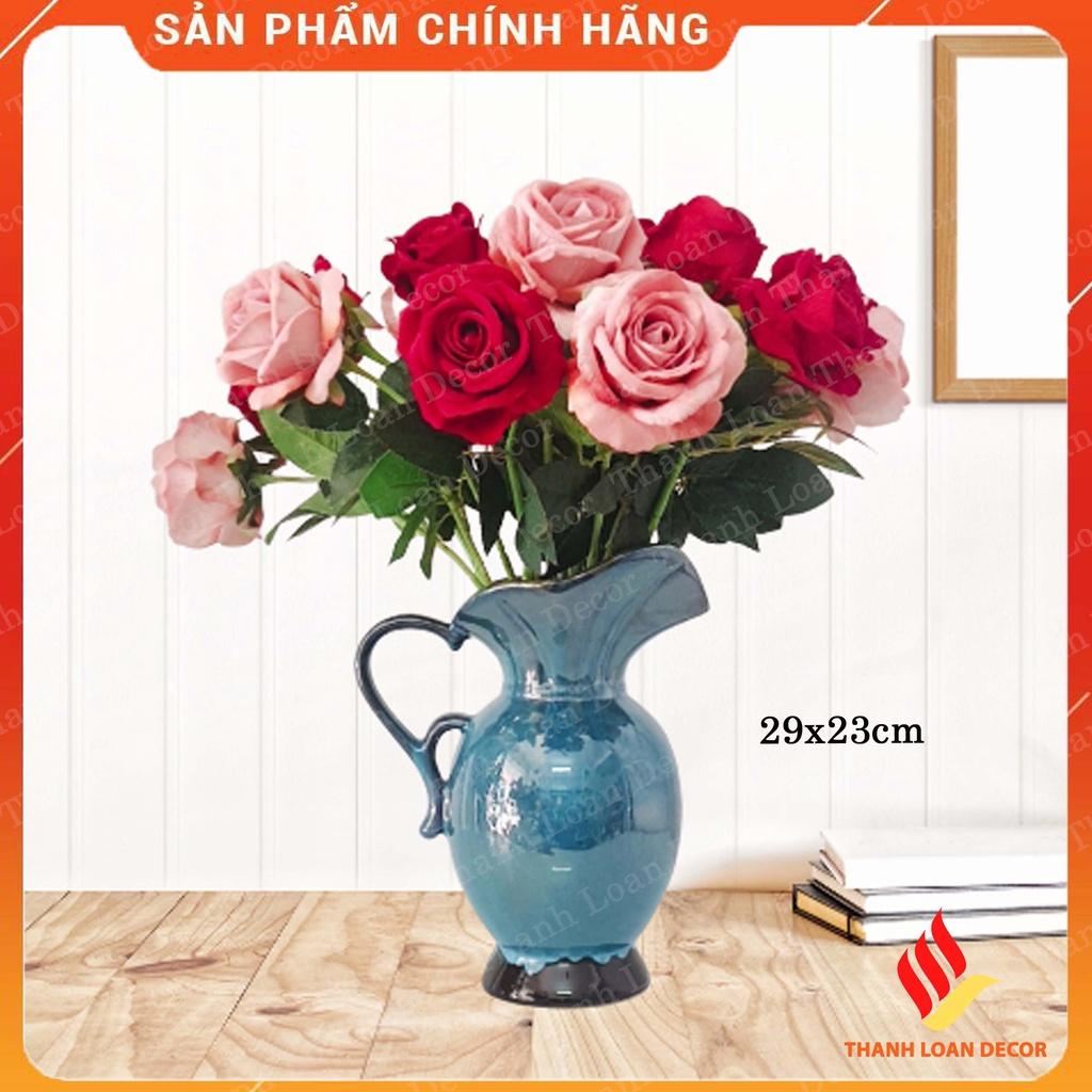 Lọ hoa trang trí men xanh hỏa biến cao 29 cm - Bình gốm sứ Bát Tràng cao cấp