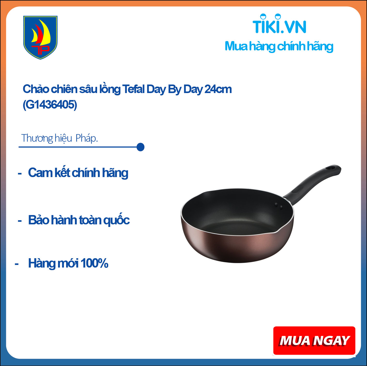 Chảo chiên sâu lồng Tefal Day By Day 24cm - Hàng chính hãng