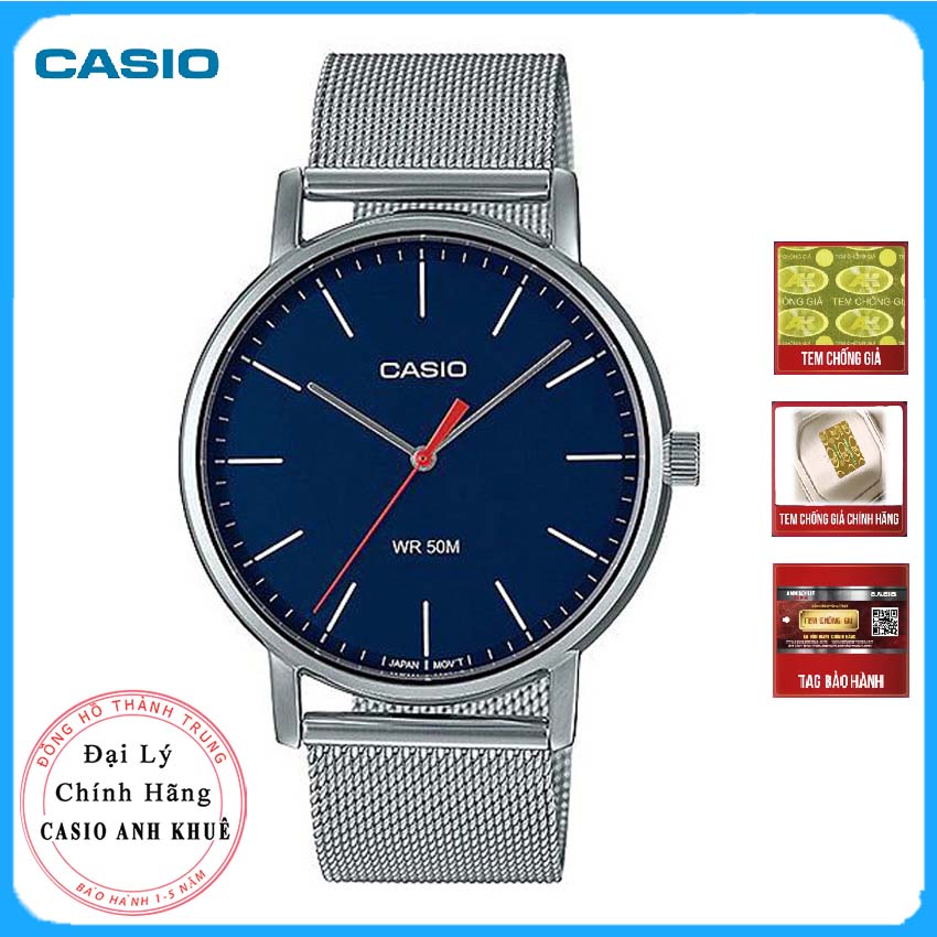 Đồng Hồ Nam Casio MTP-E171M-2EV Dây Lưới Mặt Xanh Hiện Đại